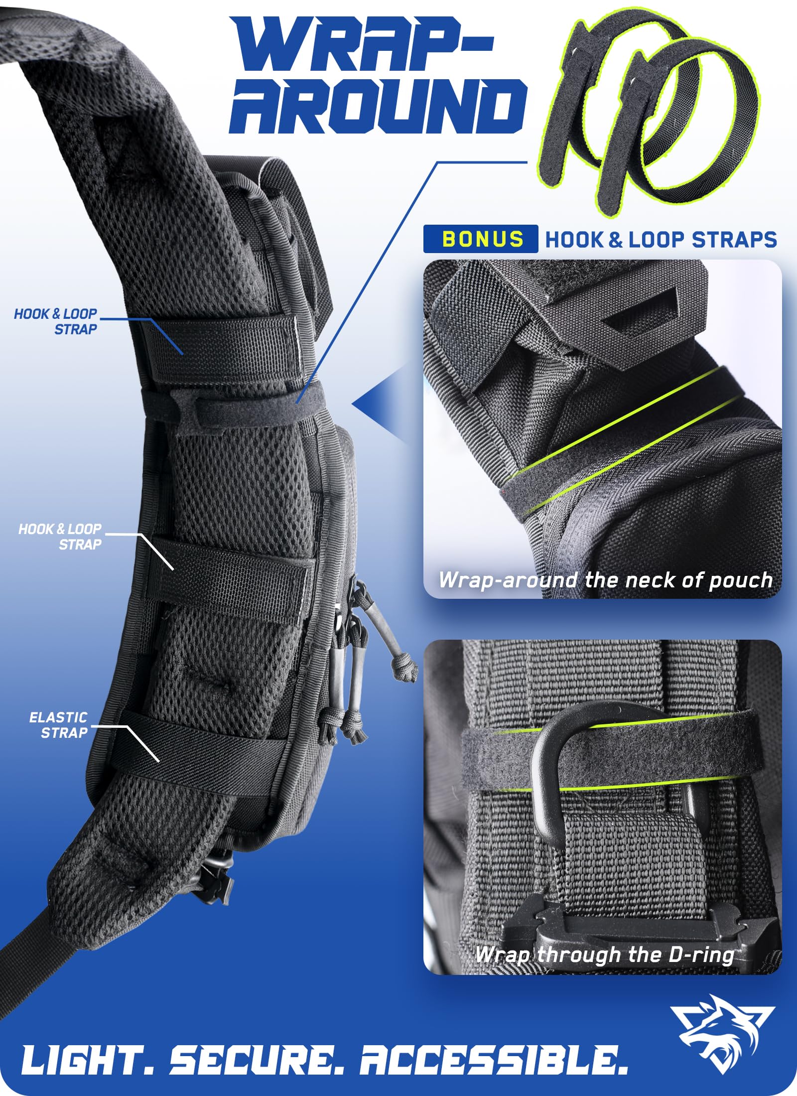 WYNEX Molle Accessori Custodia, Zaino con Tracolla, Tasca Tattica per Telefono Cellulare per Escursionismo, Campeggio e Viaggi, Nero - 1 Pezzo (sinistra)