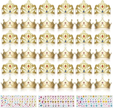 Bettoor 72 Pcs Gold Foam Princess Crowns Set for Kids to Decorate, DIY