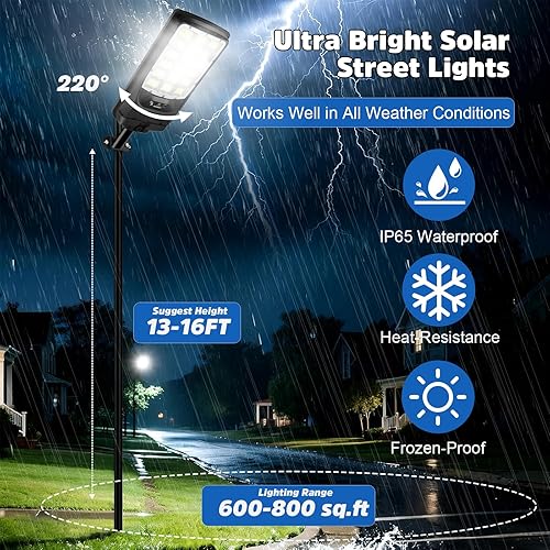 Miniatura 3 de Solar Street Lights Outdoor, 21000LM 6500K Motion Sensor Solar Lights Waterproof, Dusk to Dawn Solar-Powered Flood Lights with Remote, Commercial