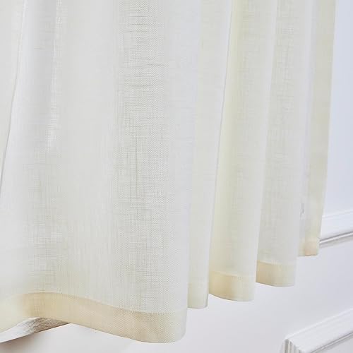 Miniatura 2 de Solino Home Cortina transparente de lino 100 % puro de 18 pulgadas, cortina de cocina de lino europeo marfil de 52 x 18 pulgadas, filtro de luz,