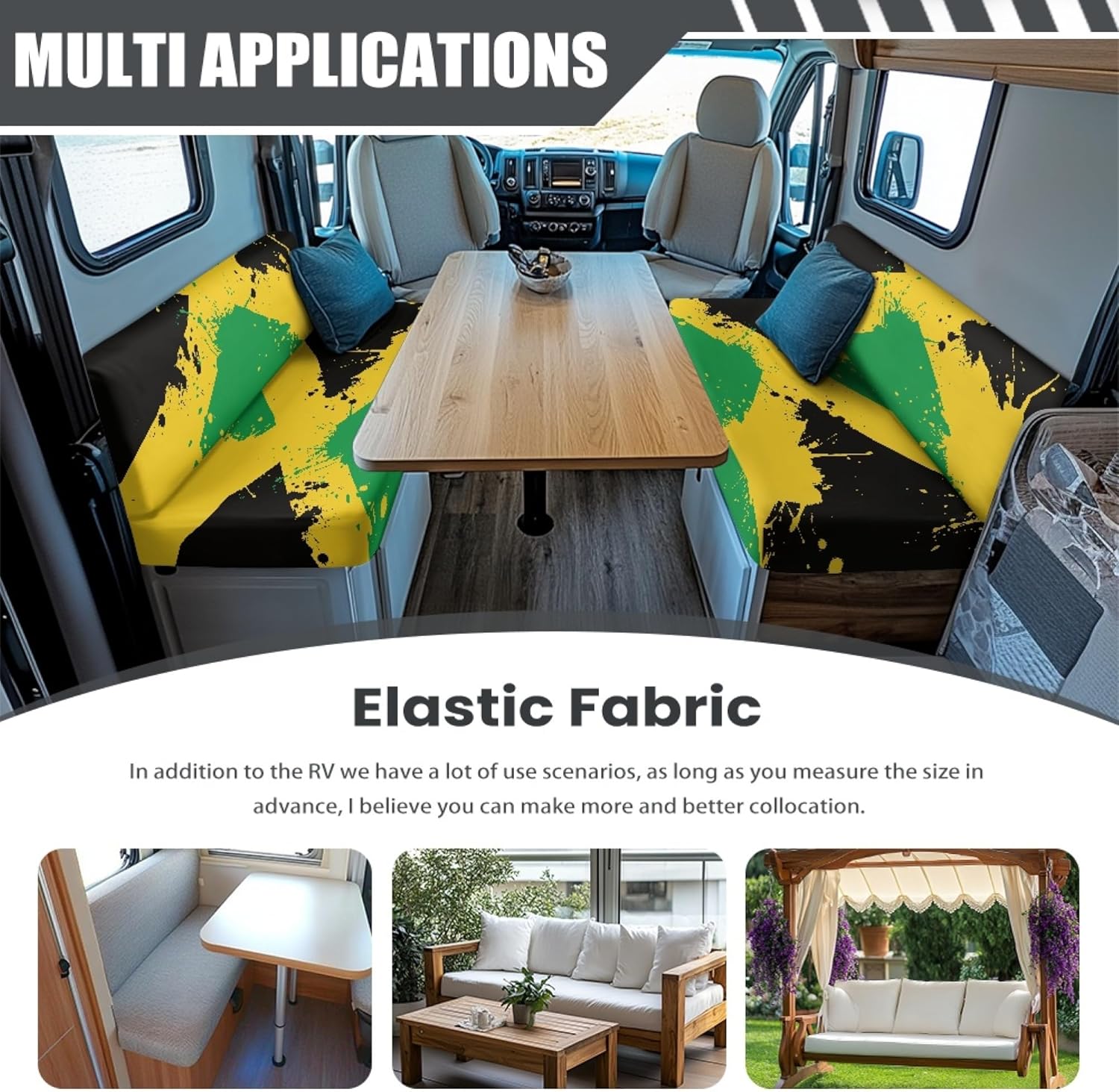 Jamaica Flag RV Dinette Cushion Slipcover Replacement RV Couch Covers for Sofa Stretch Camper Couch Cover for RV Camper Sofa Camper Decorations for Inside