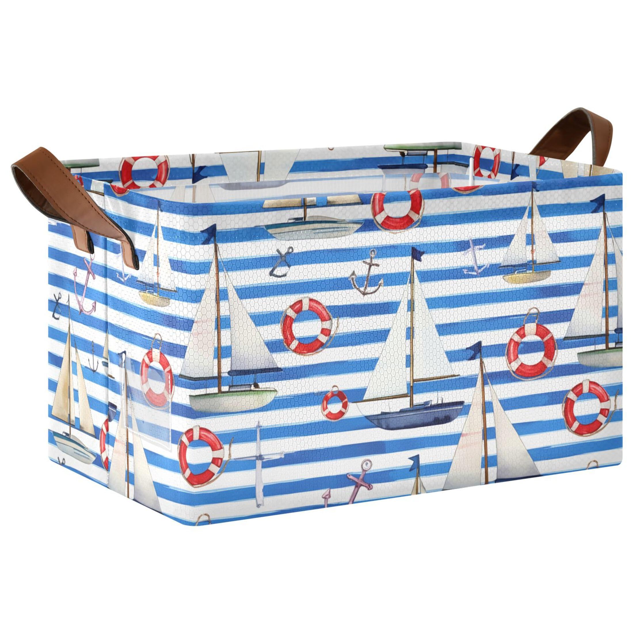 Kutsu Sailboats Foldable Storage Basket Collapsible Bin With Handles For Shelves