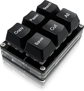 BTXETUEL Copy Paste Search Save Cut All 6-Key Keyboard One Handed OSU Keypad Programmable Mechanical Shortcut Macro Keyboard for Working and Gaming (Black)