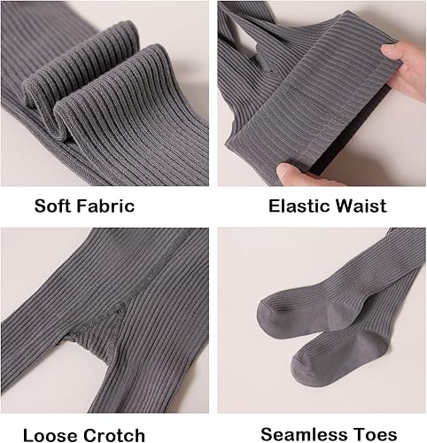 Girls Tights, (2 Pack) Stockings for Girl, Cable Knit Cotton Toddler Tights Pantyhose 1-11 Years(Gray/Brick Red,2-3T)