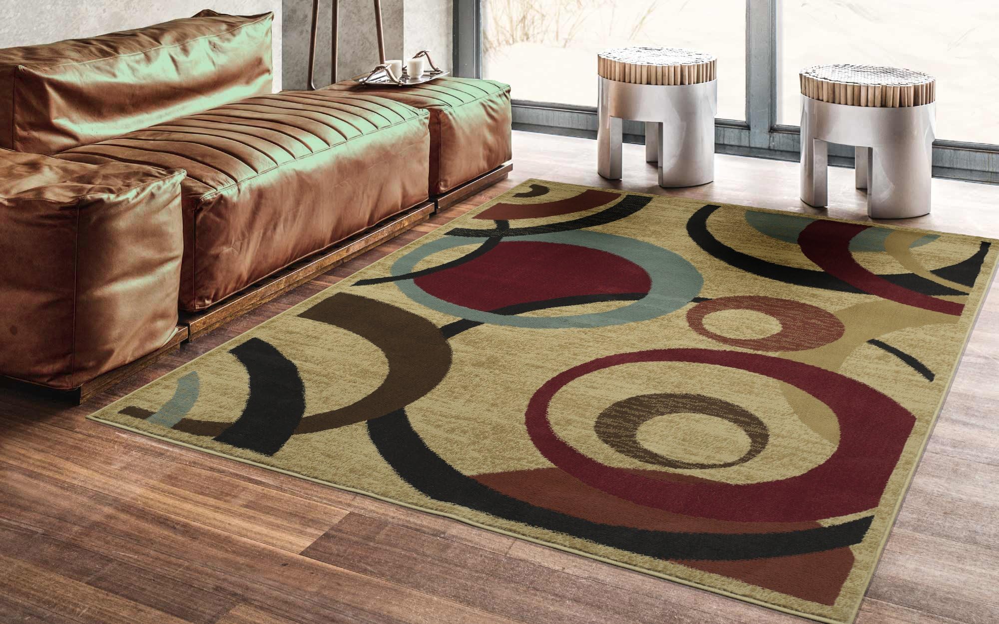 Ottomanson Royal Collection Contemporary Abstract Circle Non-Slip Jute Backing Area Rug, 5'3" x 6'11", Beige/Grey