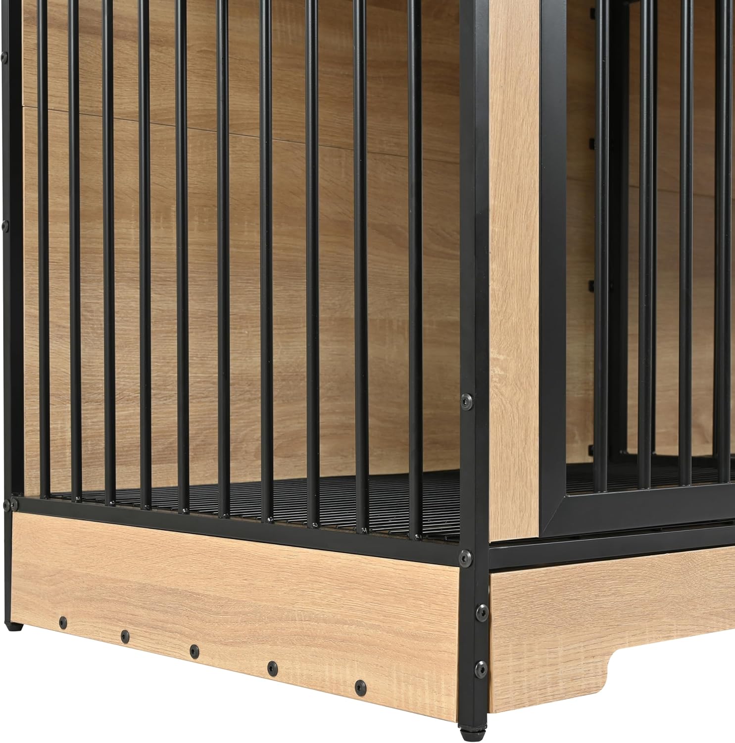 74Inch Double Dog Crate Furniture for 2 Large Dogs with Trays, Larger Dog cage and 3-in-1 Grey Large Dog Kennel TV Stand with Divider (74inch Natural)
