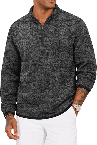 ZITY Mens Quarter Zip Pullover Mock Neck Fleece Lined Thermal Sweatshirt with Pocket Polo Sweaters