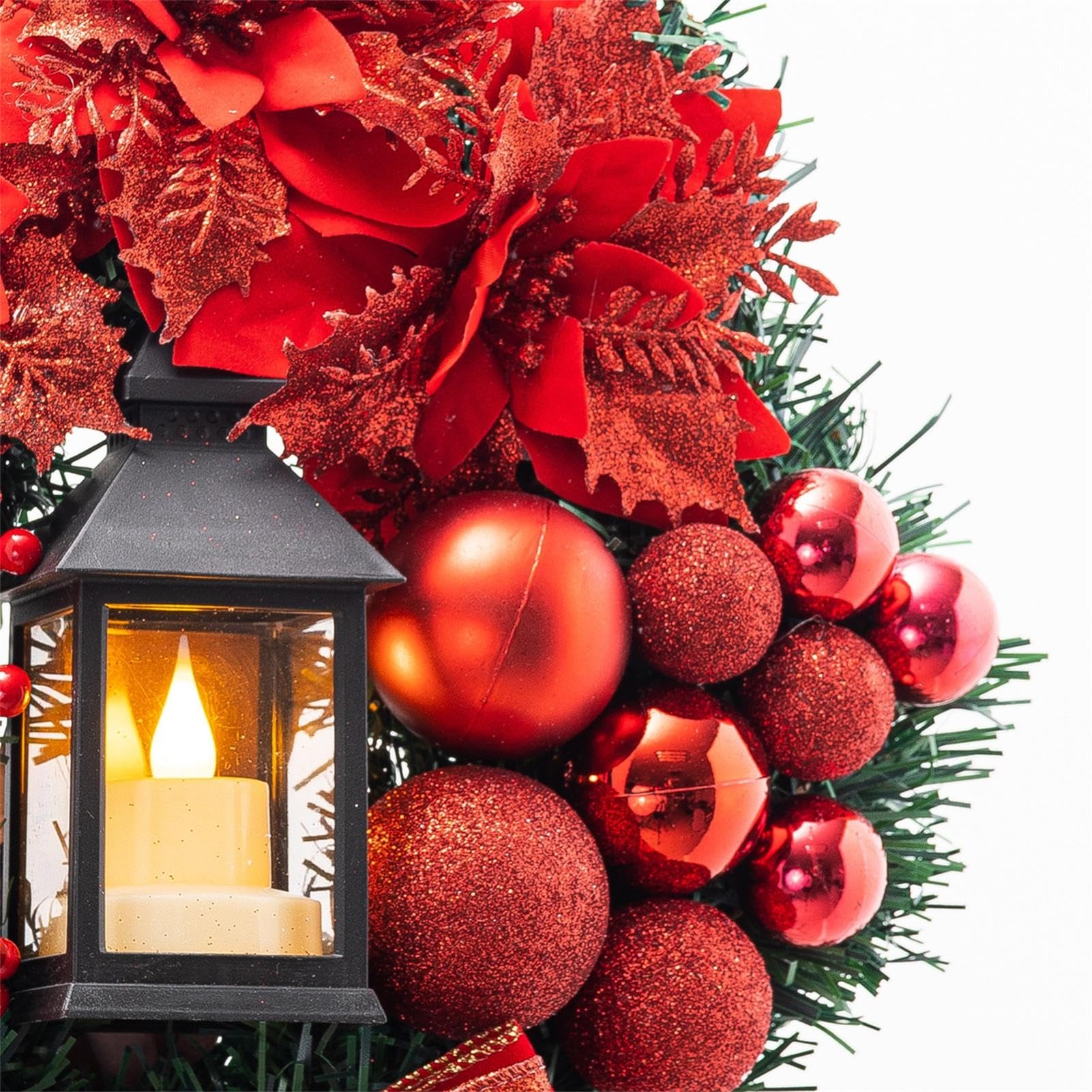 YLSZHYR Weihnachtskranz Mit Roter Schleife - Festliche Deko Für Tür & Tisch