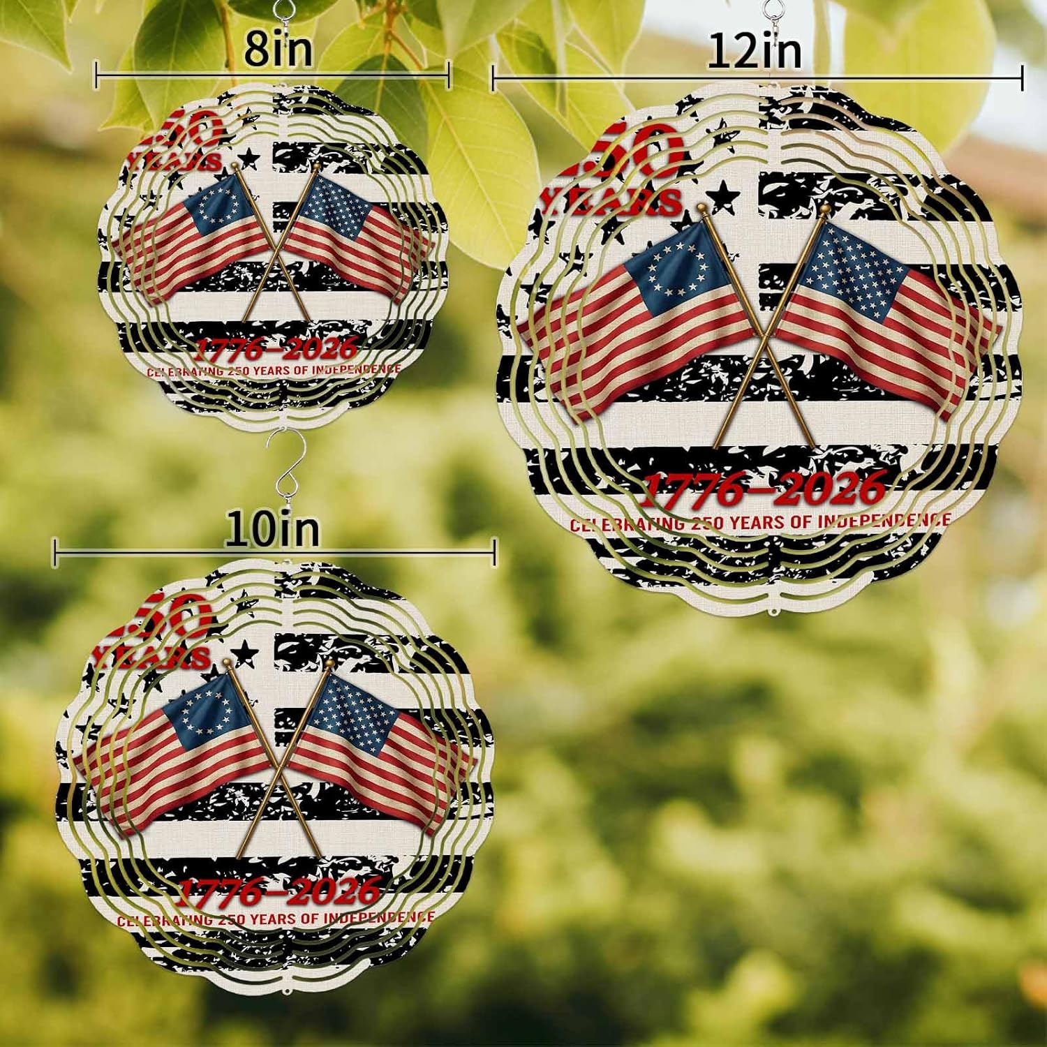 Independence Day 250th Anniversary Wind Spinner for Garden Yard 3D Stainless Steel Hanging Wind Spinners, Retro USA Flags Spinners Outdoor Metal Decor for Lawn Patio Home