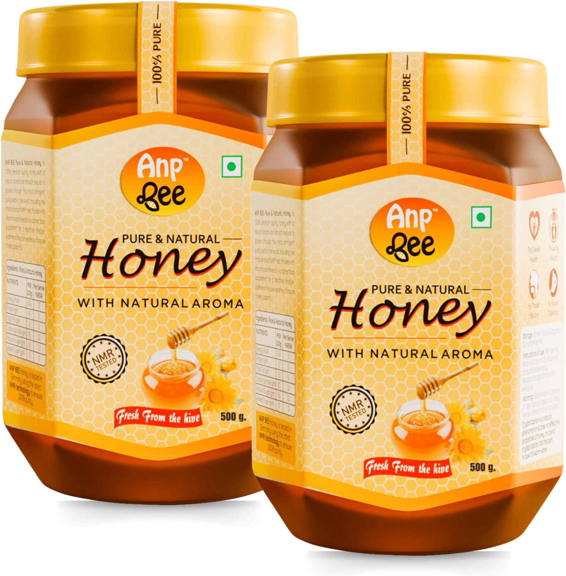 ANP BEE Raw Natural Honey 500g I 100% Pure, Unpasteurized NMR Tested Original Honey I No Sugar Adulteration I Natural Immunity Booster I Home Remedy for Cold & Cough I Pack of 2