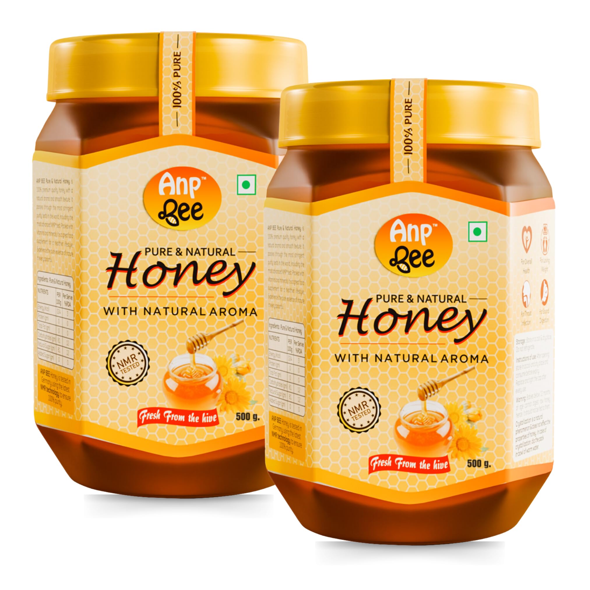 ANP BEE Raw Natural Honey 500g I 100% Pure, Unpasteurized NMR Tested Original Honey I No Sugar Adulteration I Natural Immunity Booster I Home Remedy for Cold & Cough I Pack of 2