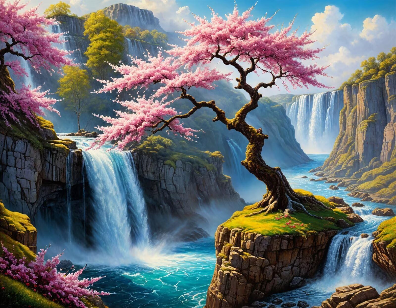 Puzzle dla dorosłych, 3000 sztuk, wymagające łamigłówki, gry logiczne dla całej rodziny, świąteczny prezent dla przyjaciół w pięknym opakowaniu (wodospad różowe drzewa)