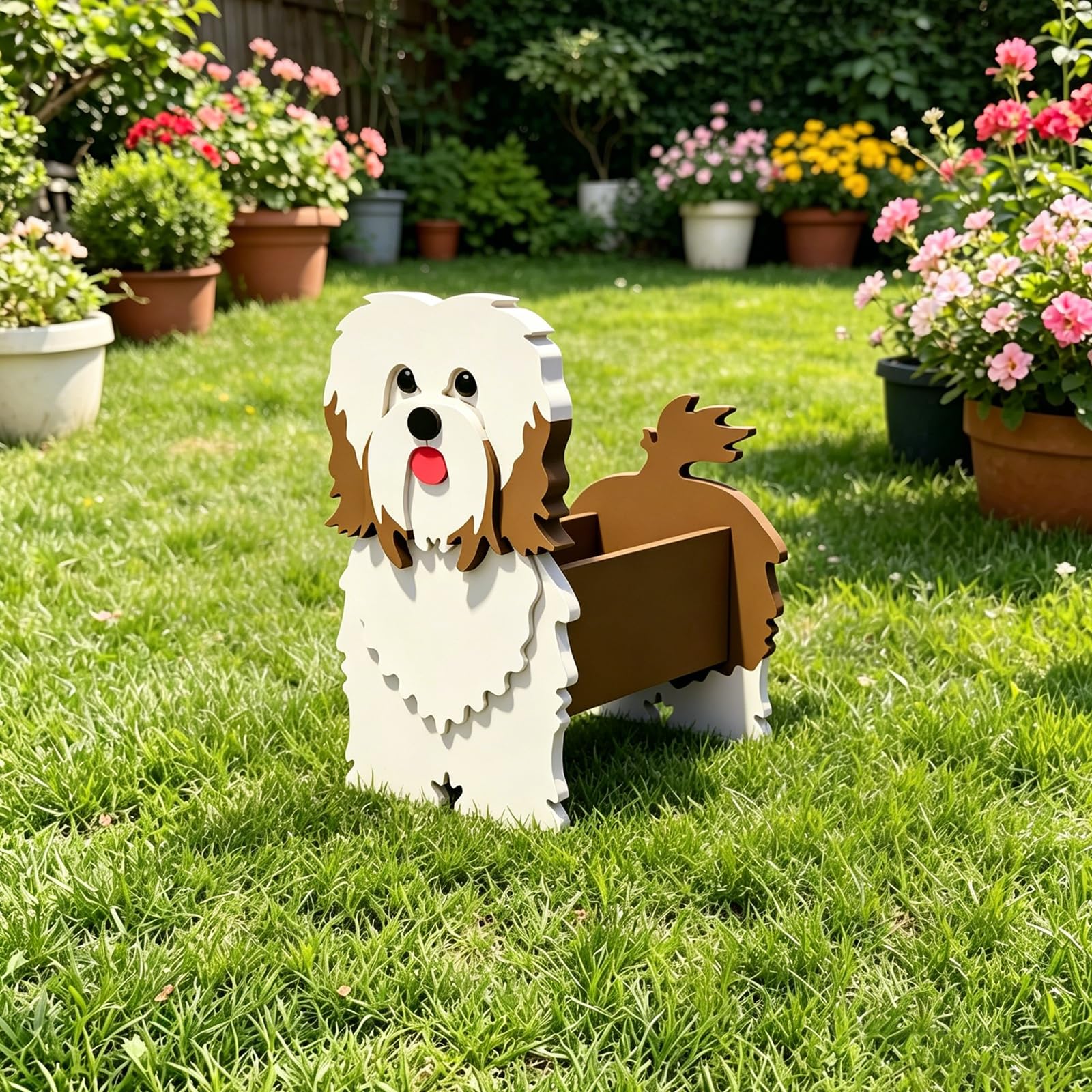Hiiaodecor Havanese Pet Dog Animal Bonsai Holder Cute Shape Art Plant Storage Pot Villa Garden Indoor Outdoor Office Decor Ornaments 43 * 25cm/16.93 * 9.84in