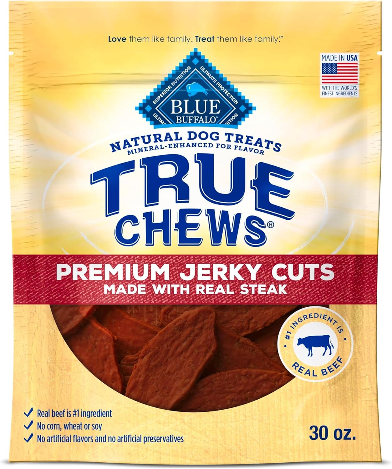 Blue Buffalo True Chews Premium Beef Jerky Cuts Dog Treats, Natural USA-Made, 30-oz Bag