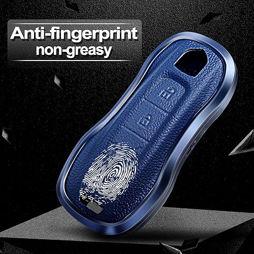 Miniatura 3 de Funda de piel azul y aluminio compatible con Porsche 911 Cayenne Panamera TAYCAN 3 botones sin llave accesorio remoto