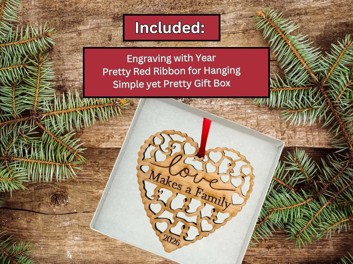2026 Adoption Ornament in Laser Cut Wood - Love Makes A Family - Gotcha Day Gift, Great for Family or Blended Ideas, Comes in a Gift Box image 5