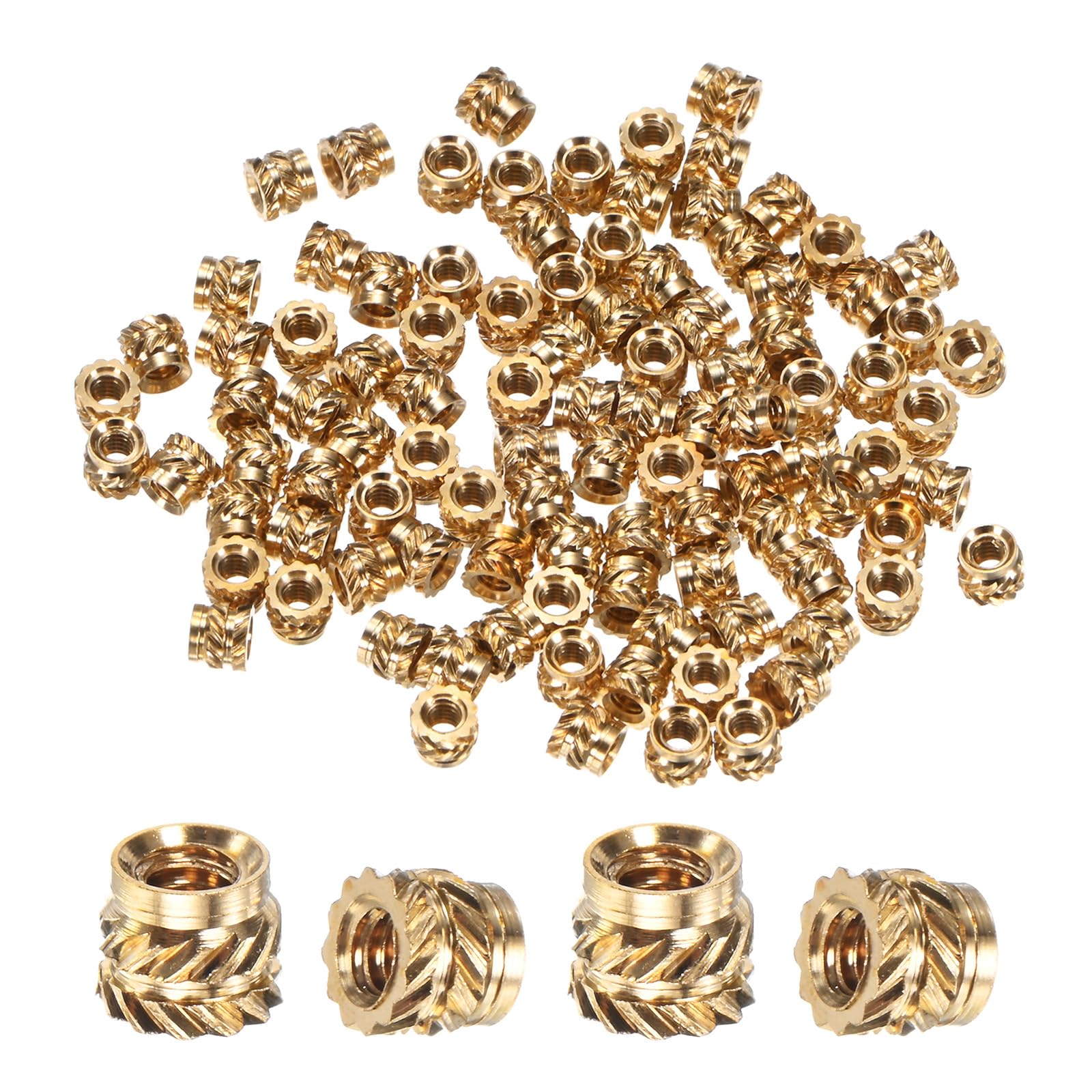 M METERXITY 100-Pack Threaded Inserts - M2 x 3mm L x 3.5mm OD Brass Heat Set Insert Nuts, for 3D Printing Components/Plastic Parts/Miniature Electronics Female Metric Knurled Nuts — image 1
