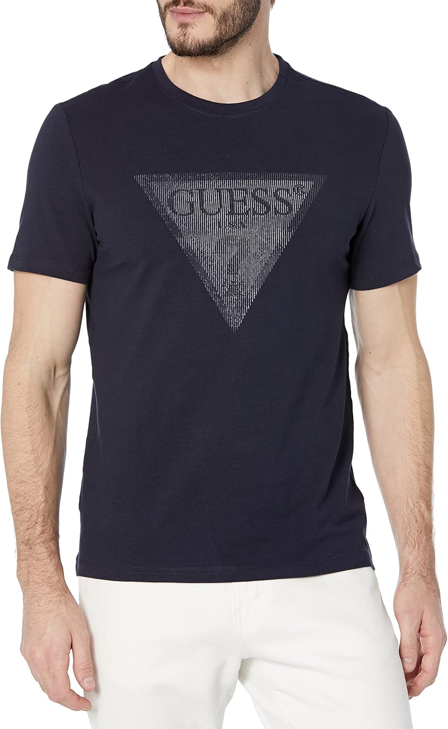 Guess Mens Short Sleeve Crew Neck Shiny Gel Triangle Teeshirt