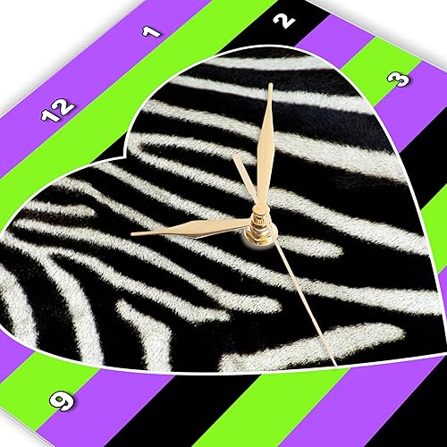 Vista 2 de dpp _ _ _ _ _ _ _ _ _ _ 20384 Janna Salak Designs Prints y patrones – Punk Rockabilly Zebra Corazón Black Print – Wall Clocks, Verde y Morado