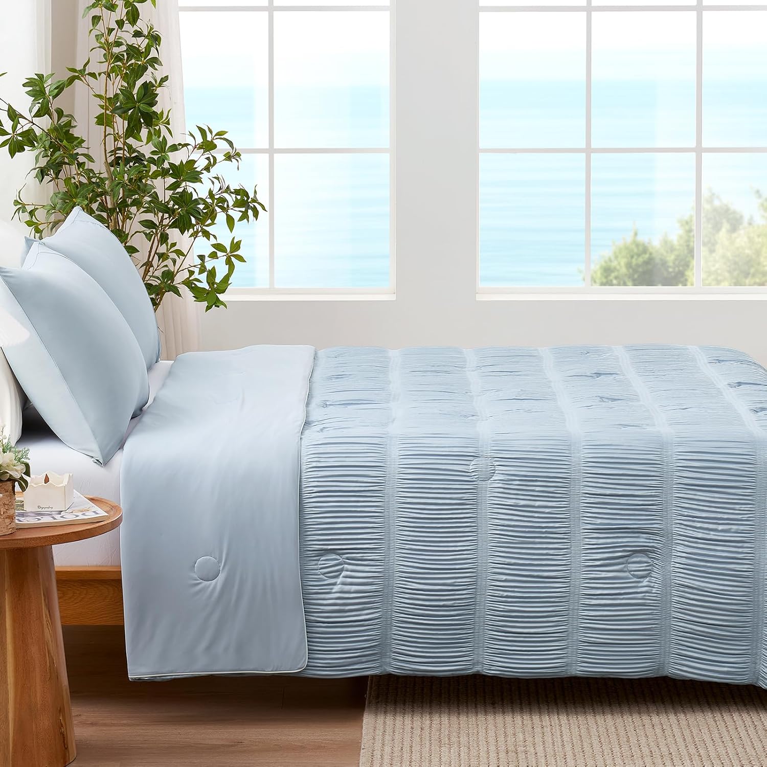 Snuggle Sac Cooling Comforter Queen Size – Q-Max 0.43 Striped Cooling Blanket for Hot Sleepers&Night Sweats, Lightweight Breathable Summer Blanket, Silk Smooth Comforter, 90x90 Inches, Haze Blue - Image 8