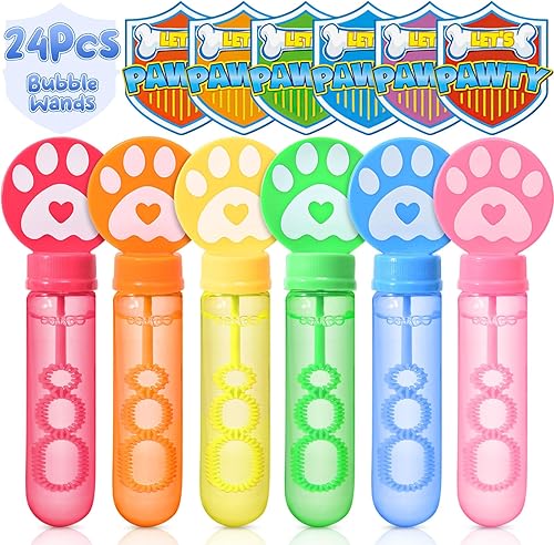 Winrayk Varitas de burbujas con estampado de patas para niños, recuerdos de fiesta, 24 burbujas grandes de dibujos animados para cachorros a granel
