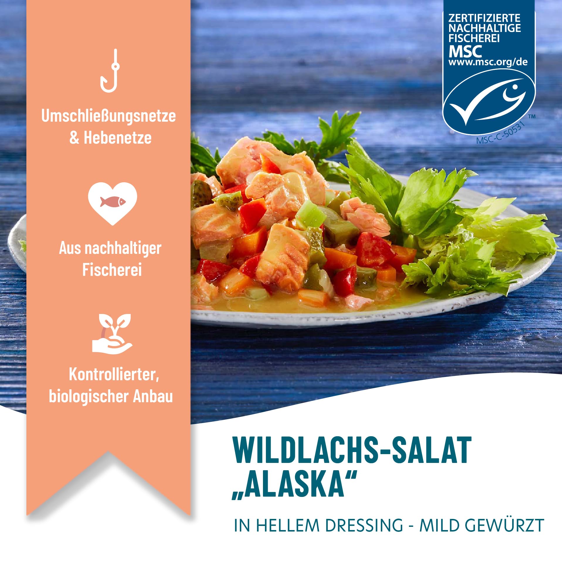 Fontaine - Wildlachs Salat "Alaska-Style" in mildem Bio-Dressing – 200 g – 5er Pack - Premium Lachsfilets aus 100% zertifizierter, nachhaltiger Fischerei