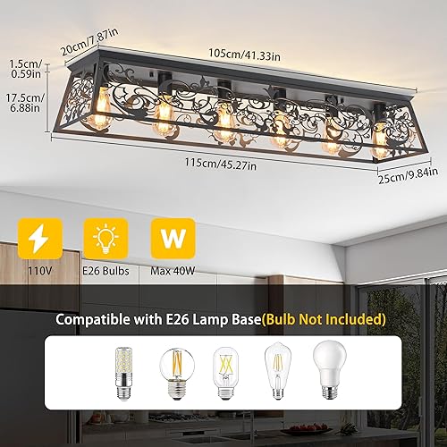 Miniatura 2 de Garwarm 45.27" Modern Kitchen Lighting Fixtures Ceiling,6 Lights Dining Room Light Fixture,Modern Rectangle Chandelier for Living Room Kitchen