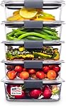Rubbermaid 10-Piece Brilliance Food Storage Containers with Lids for Lunch, Meal Prep, and Leftovers, Dishwasher Safe, 3.2-Cup, Clear/Grey
