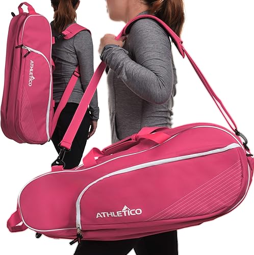Miniatura 3 de Athletico Bolsa de tenis para 6 raquetas, acolchada para proteger las raquetas y ligera, jugadores de tenis profesionales o principiantes, diseño