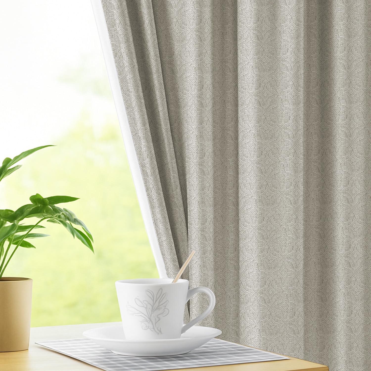 LINENWALAS 100% Blackout Curtains for Window (6 Feet) - Set 2 Panels Linen Texture with Geometric Floral Pattern Complete Light Blocking with Thermal Insulated, Nose Reducing Backing (Stone Beige)-image-28