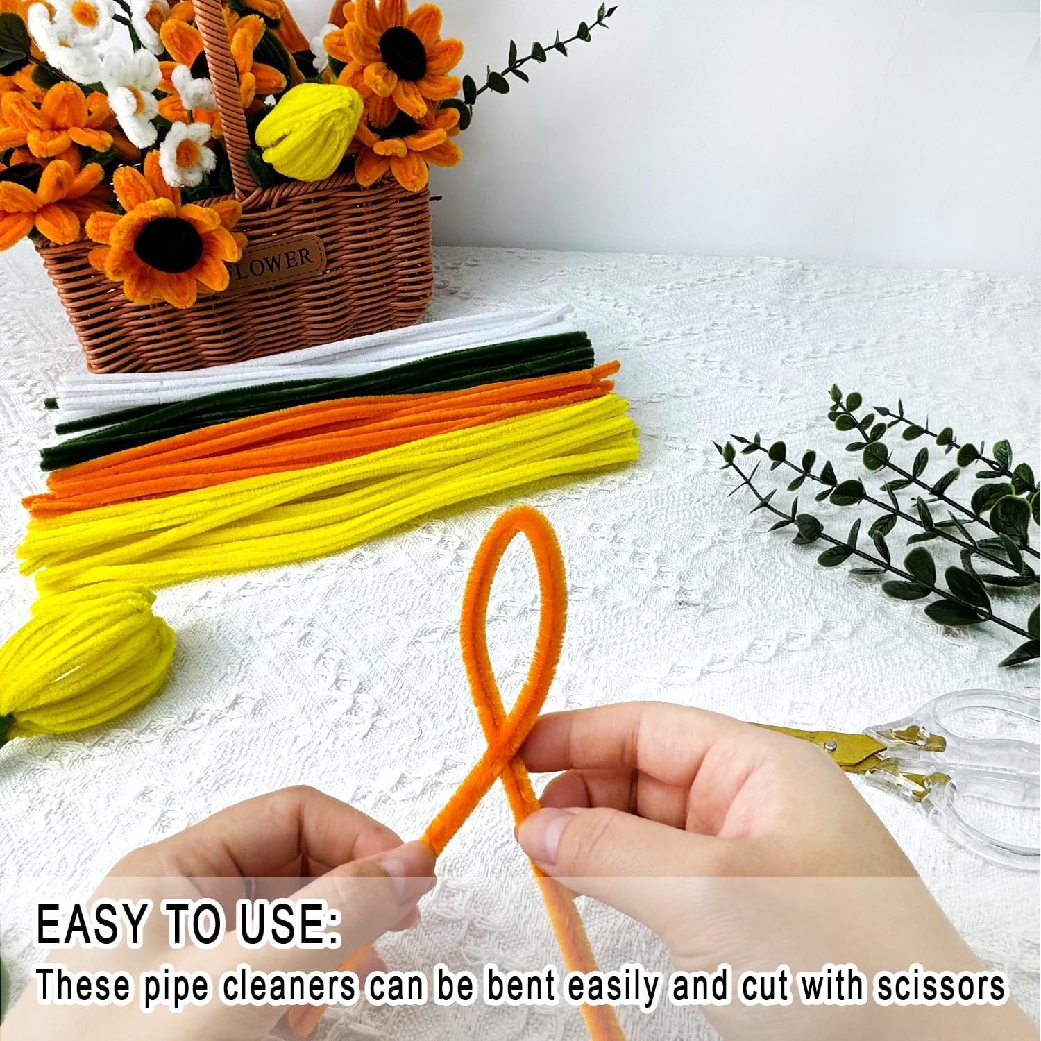 Morcheiong 480 Pcs Pipe Cleaners Sunflowers Flower Making Kit for DIY Arts Craft Supplies- Yellow Green Series