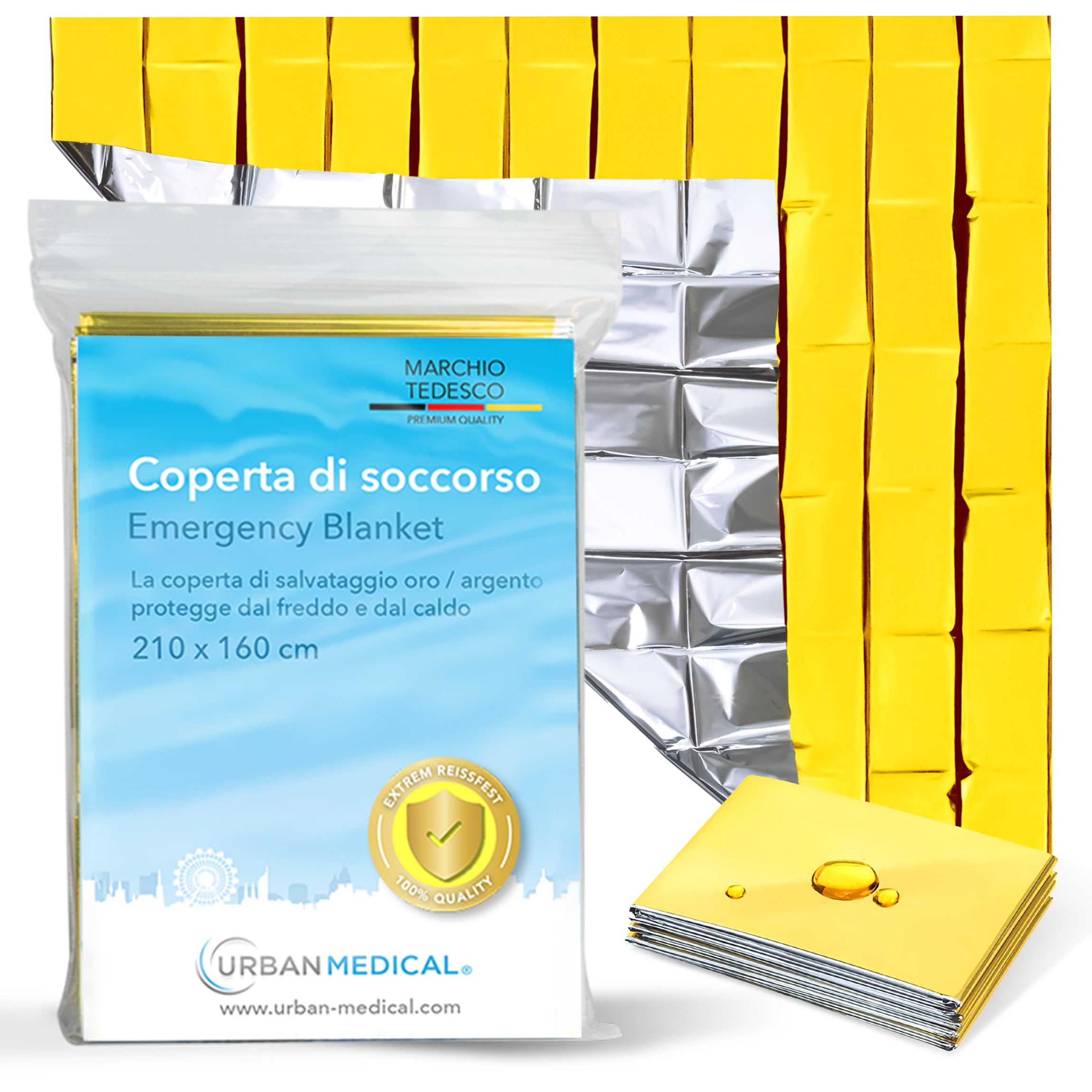 COM-FOUR ® - Coperta Di Emergenza Film, Protegge Contro Calore, Freddo E Umido, 210 X 130 Cm Colore Argento