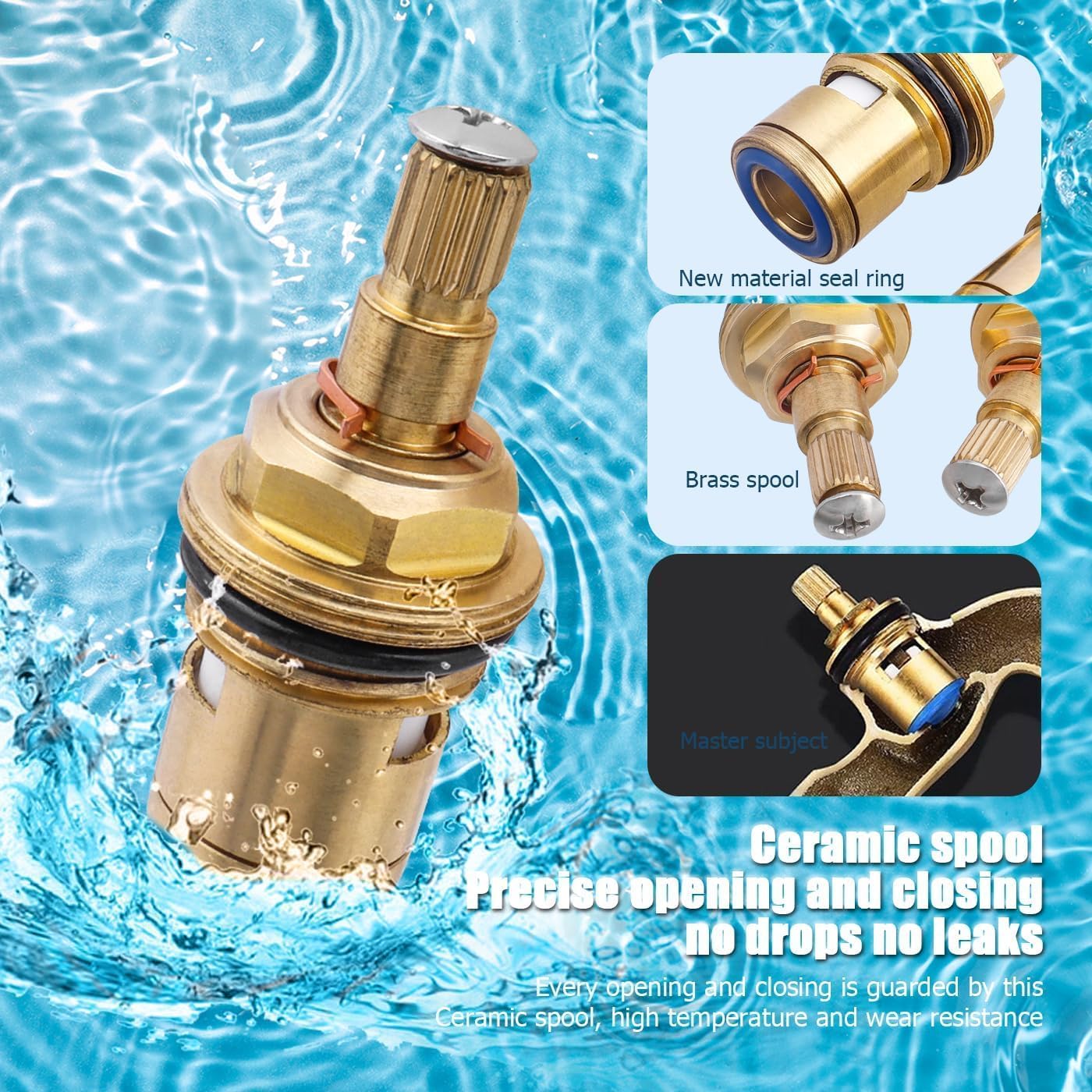 2PCS Bestgle Tap Valves Replacement Brass Ceramic Disc Cartridge - Hot & Cold Faucet Valve for Kitchen and Bathroom - 1/2" Quarter Turn G1/2" Thread