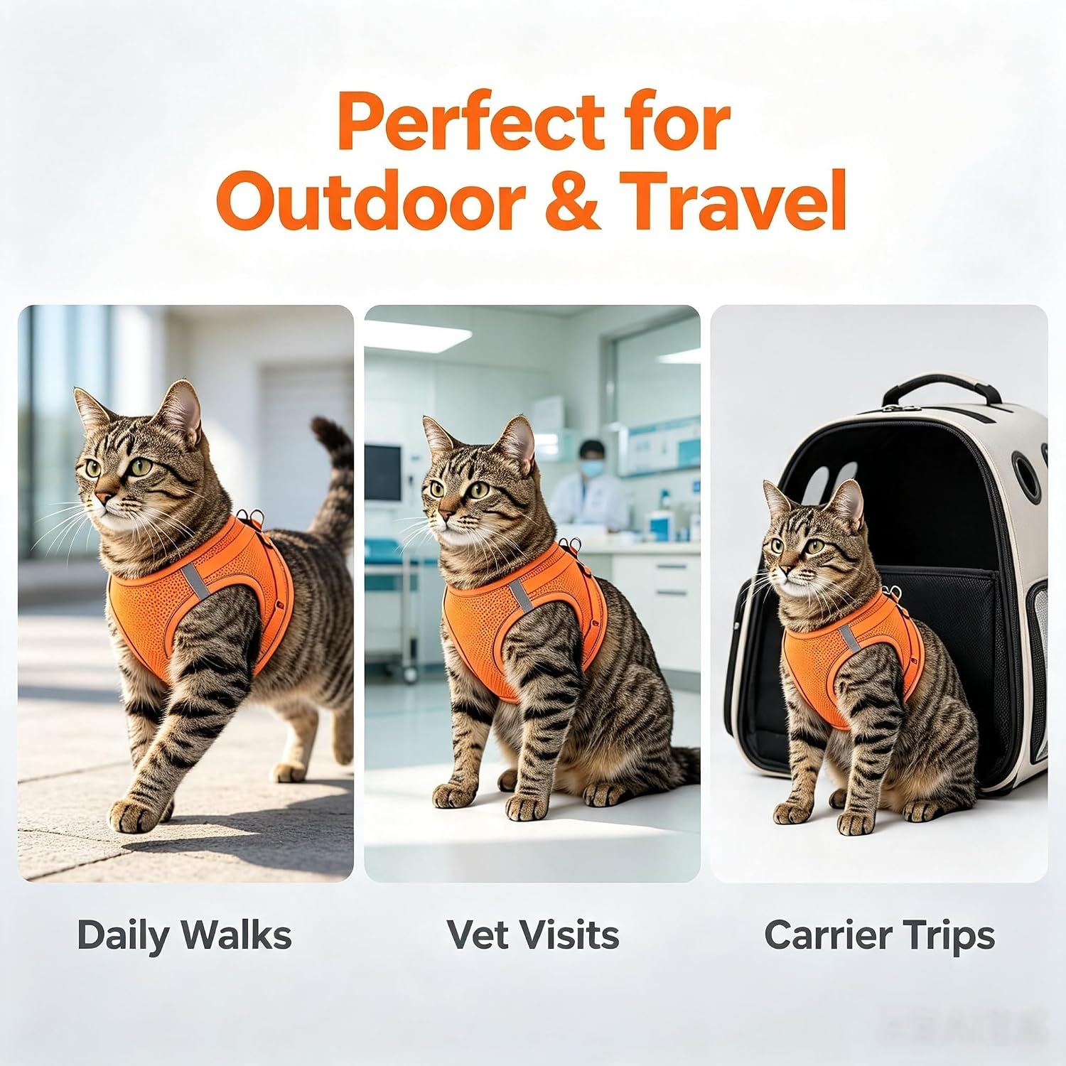 Cat Harness and Leash, Cat Harness Escape Proof for Dogs Cats | Breathable Adjustable Vest Harnesses with Reflective Strip for Walking Travel Camping (Orange, L)