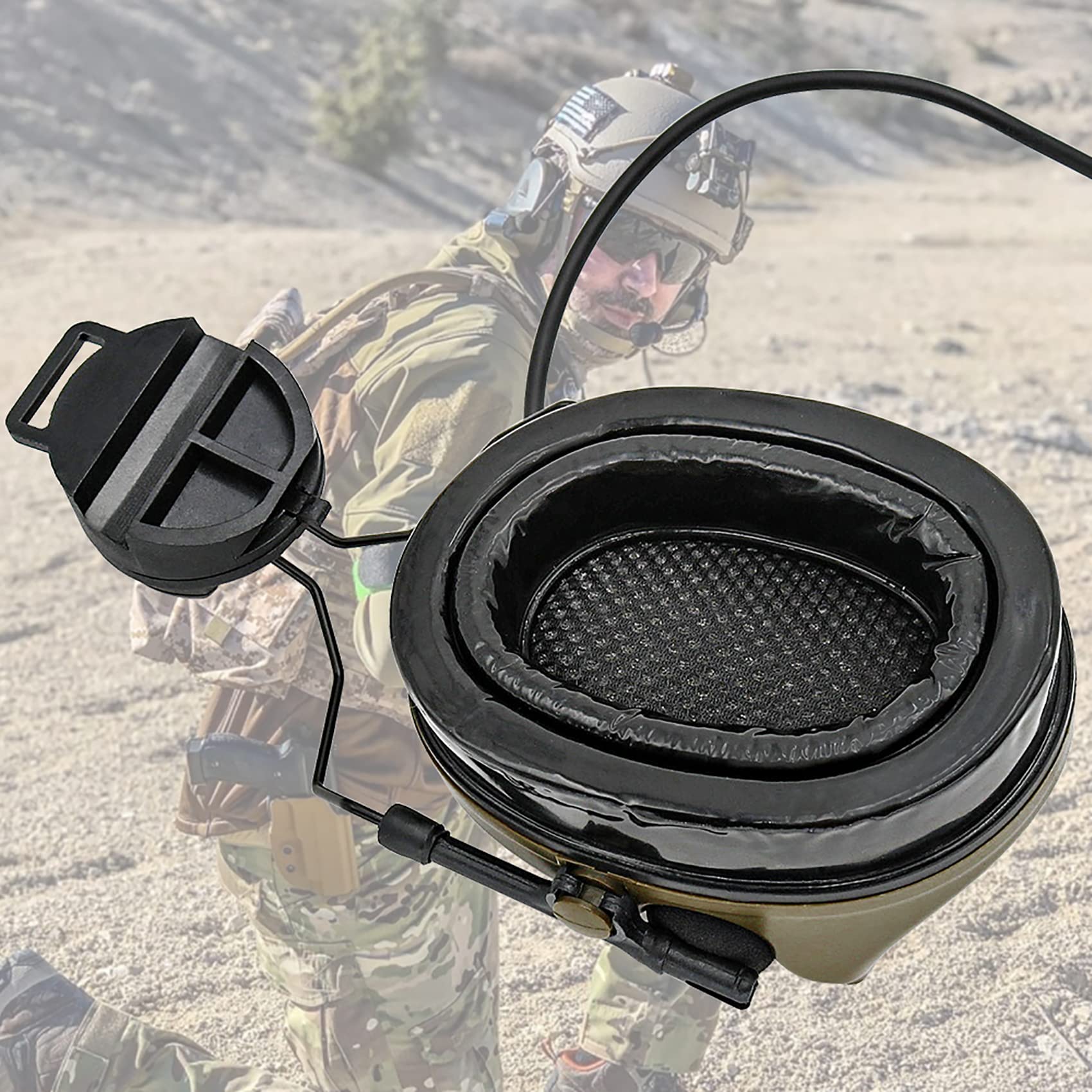 Heatangel Tactical Headset with Arc Rail Adapter Protection auditif avec des coussinets d'oreille en gel pour Airsoft Sports