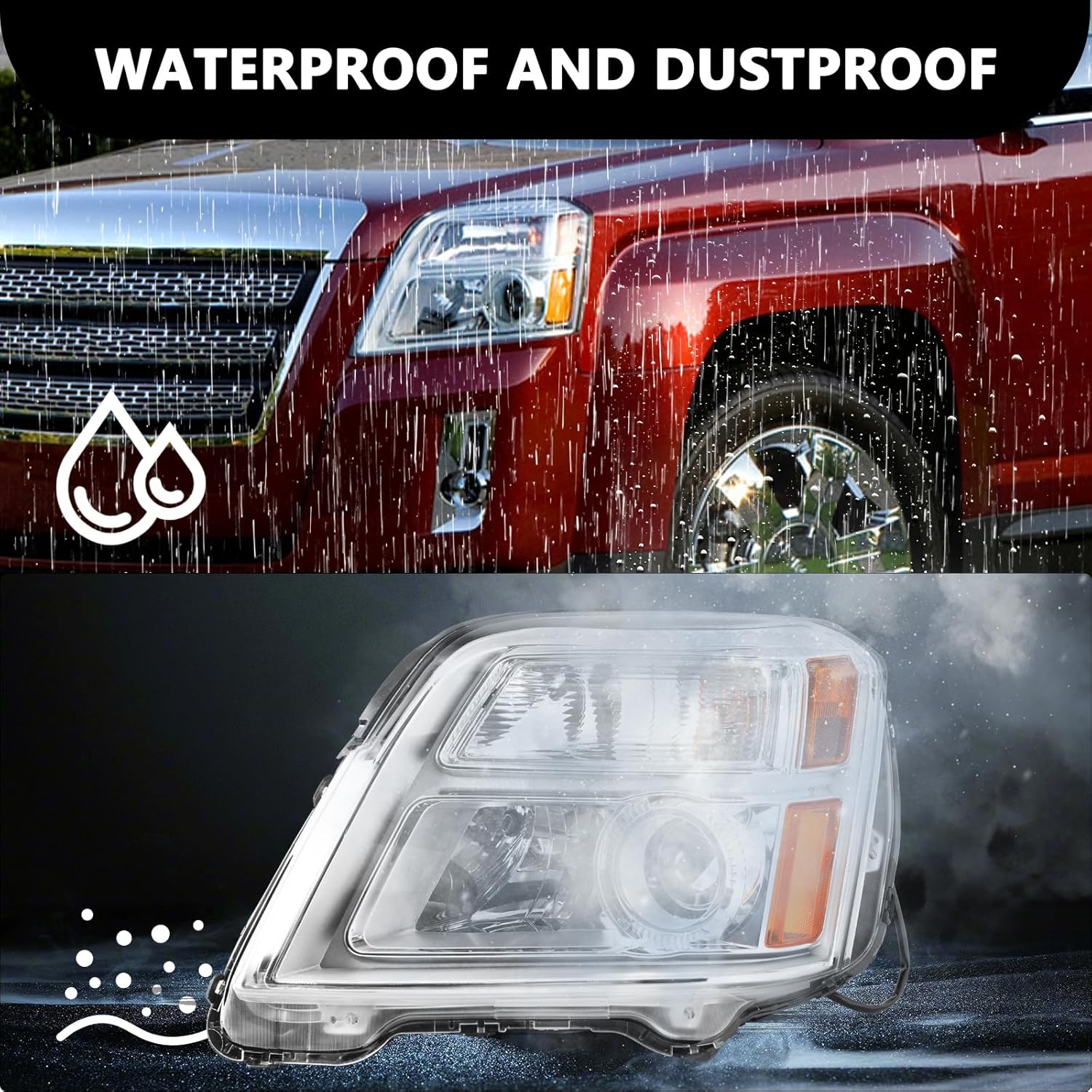 Aosky Headlight Assembly Compatible with GMC Terrain 2010-2015 Halogen OE Projector Headlamp Replacement Left Driver Side w/High Low Beam Bulbs
