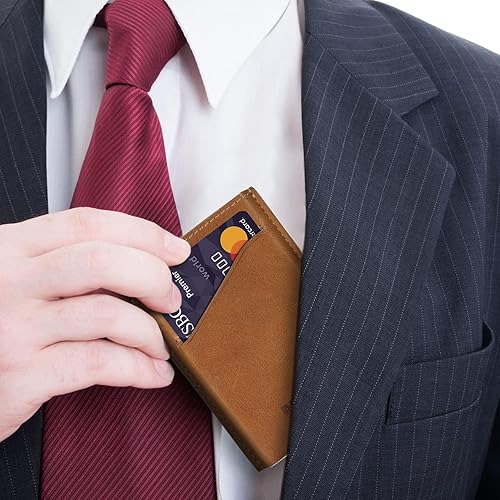 Miniatura 7 de Tony Perotti Billetera de piel italiana de acceso rápido para hombres, billetera RFID ultra delgada con deslizador de tarjeta desplegable y funda