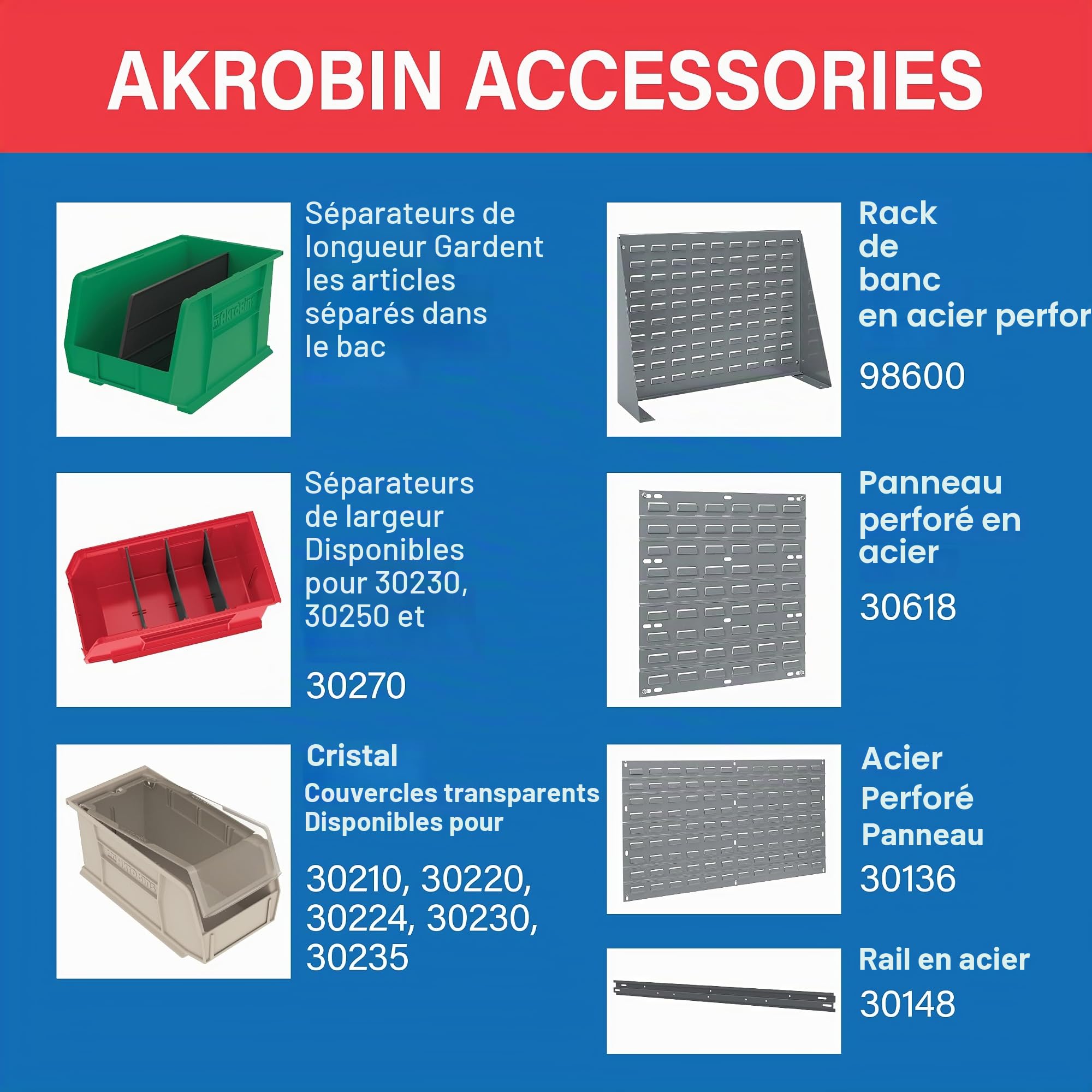 Akro-Mils 30230 AkroBins Plastic Storage Bins, Space-Saving Stackable Bins for Garage, Pantry, Craft Organization, 27,6 cm x 14 cm x 12,7 cm, Clear, 12-Pack