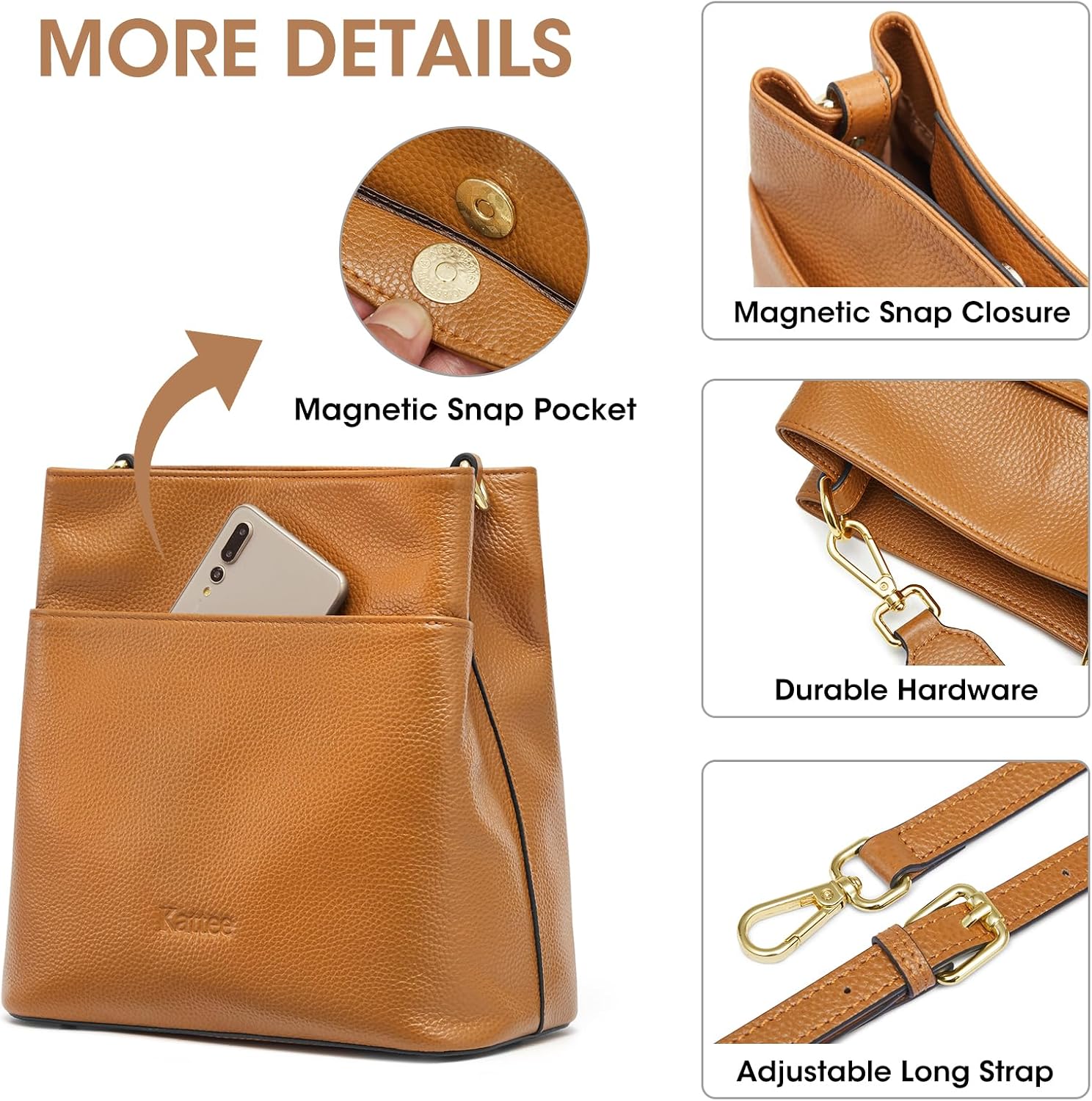 Kattee Leather Handbags for Women 2026, Soft Shoulder Tote Crossbody Purses Bucket Bags with 2 Detachable Straps