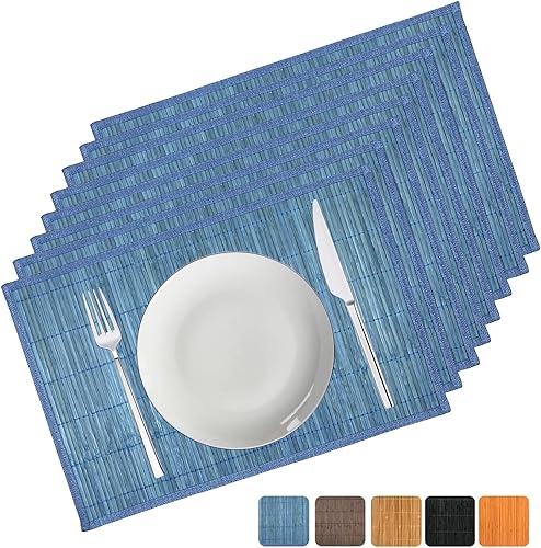 Miniatura 9 de ANDSTAR Juego de 8 manteles individuales de bambú con borde de tela, estilo japonés, manteles individuales de bambú antideslizantes naturales,