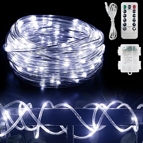 Guirnalda de 100 luces LED para exteriores, 33 pies, funciona con pilas, 8 modos, impermeable, luces de hadas alimentadas por USB, luces de piscina