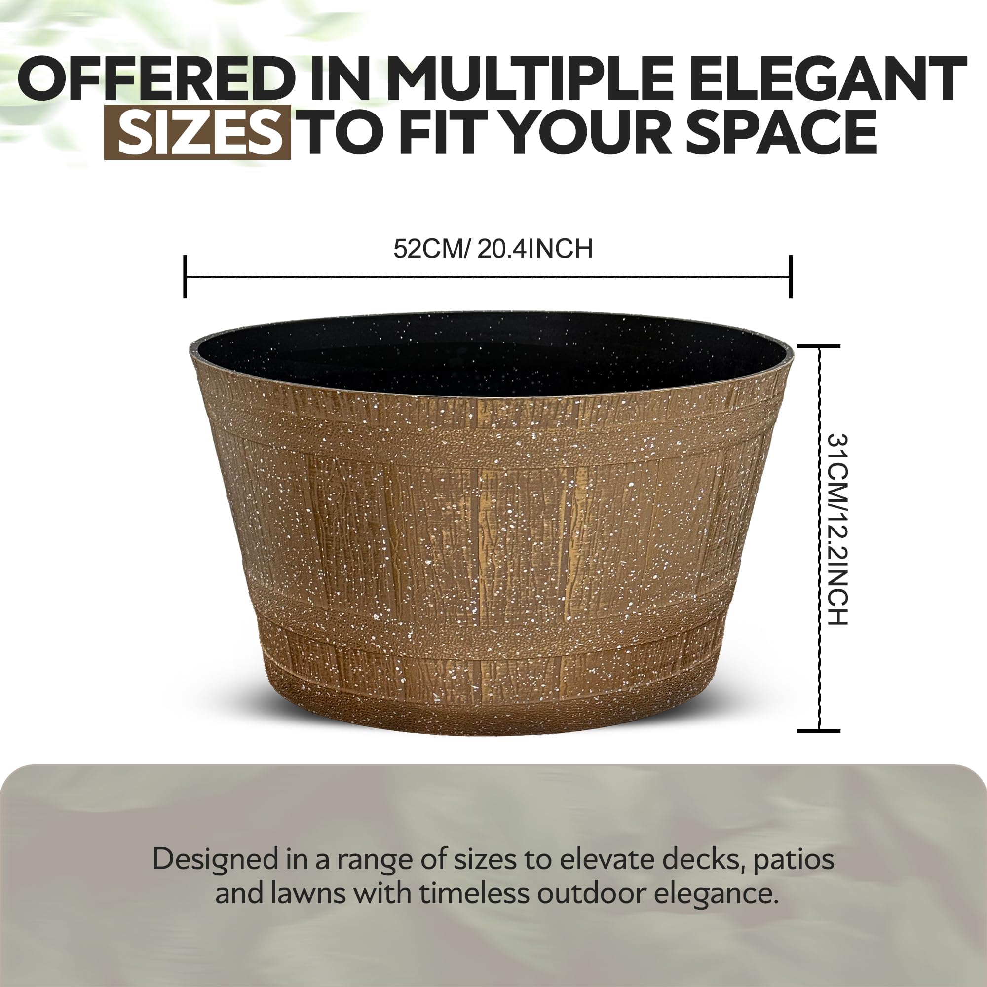 SG Traders Large Half Barrel Cask Planter, Indoor Plant Pot with Drainage Holes, Flower Pots Outdoor Garden Planters - Image 3