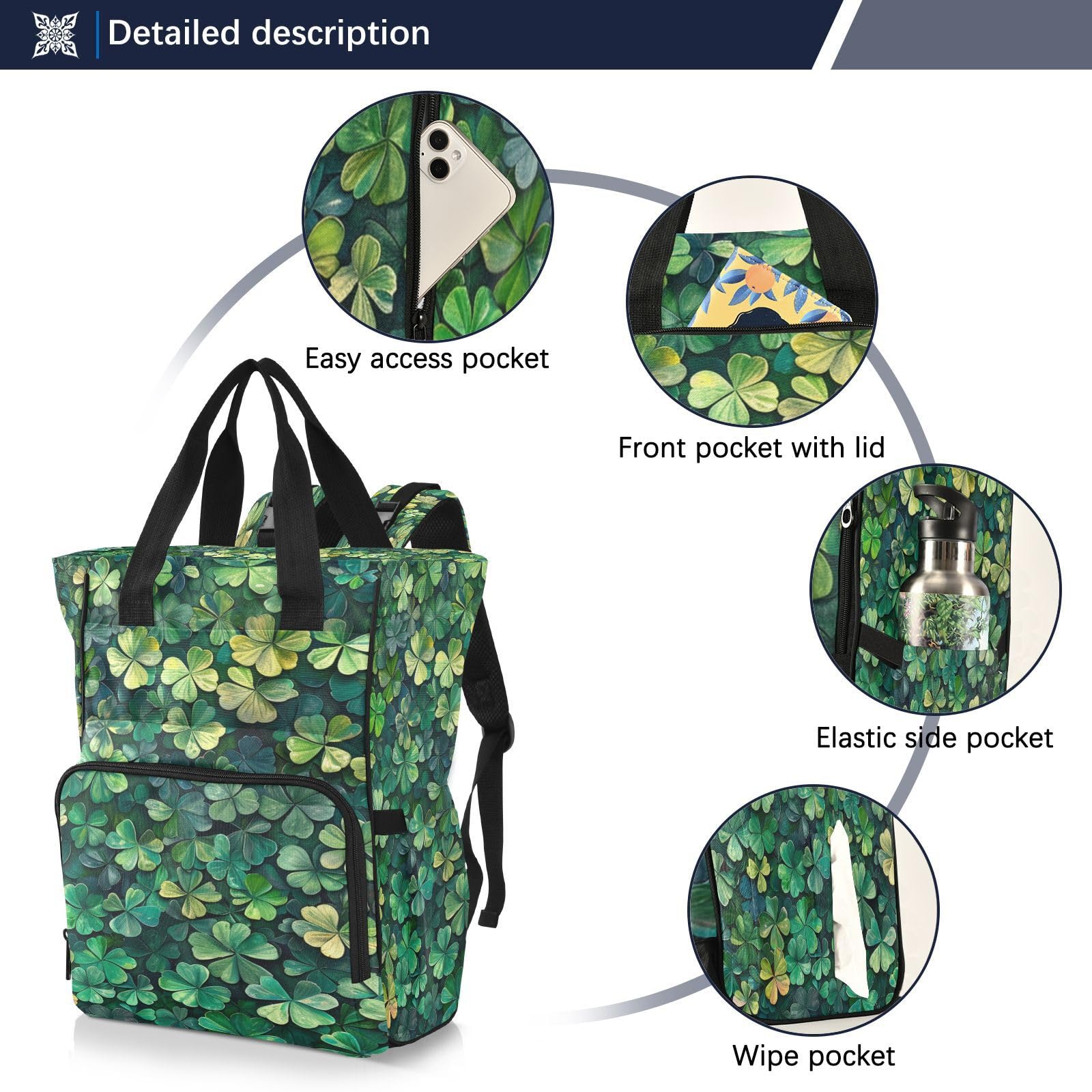 TréBoles Verdes Hoja Natural Mochilas de Pañales para Gran Capacidad Pañal Bolso Mochila para Viajar al Aire Libre Mamá y Papá