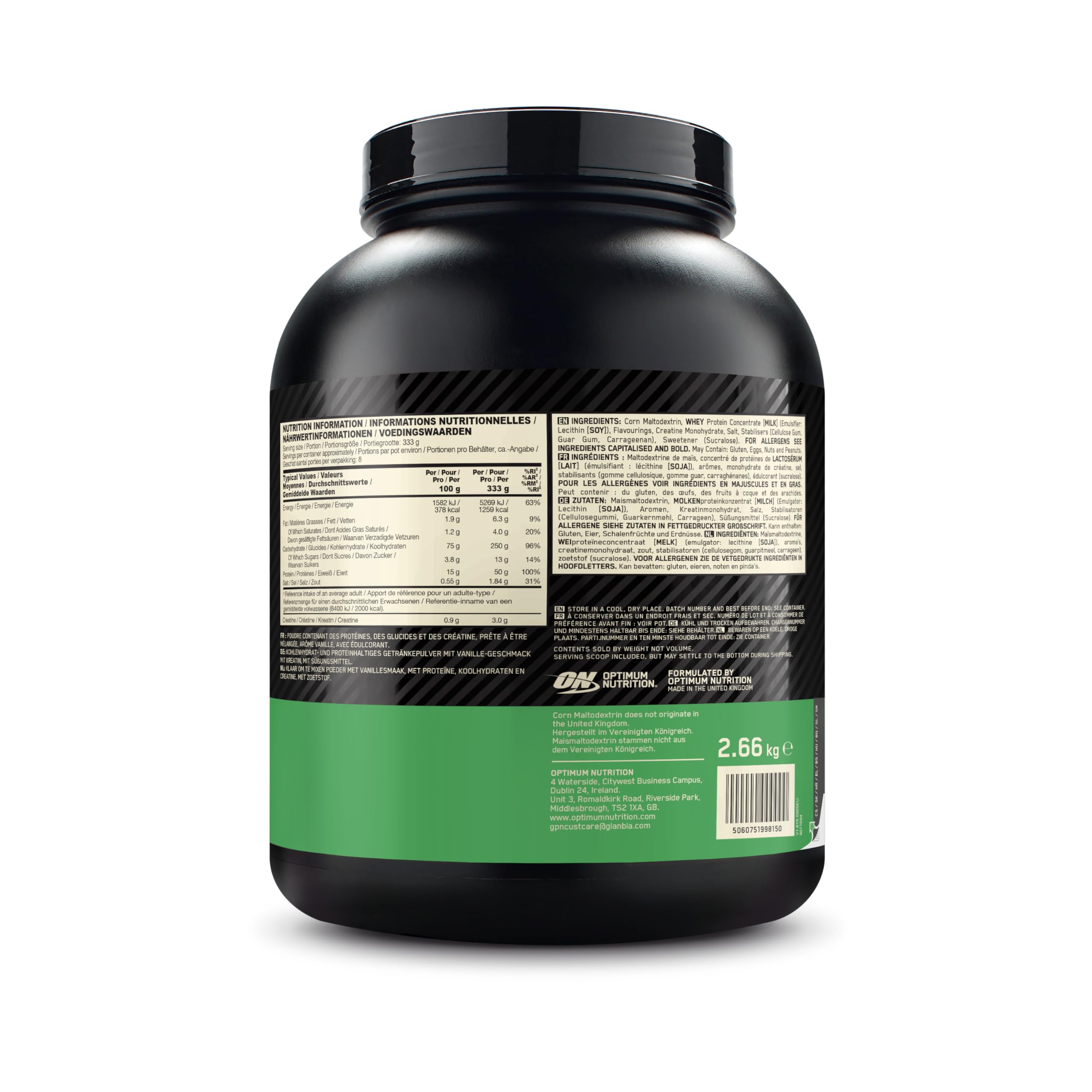 Optimum Nutrition Serious Mass 2025 Poudre de gain de poids saveur vanille 2,66 kg 8 portions