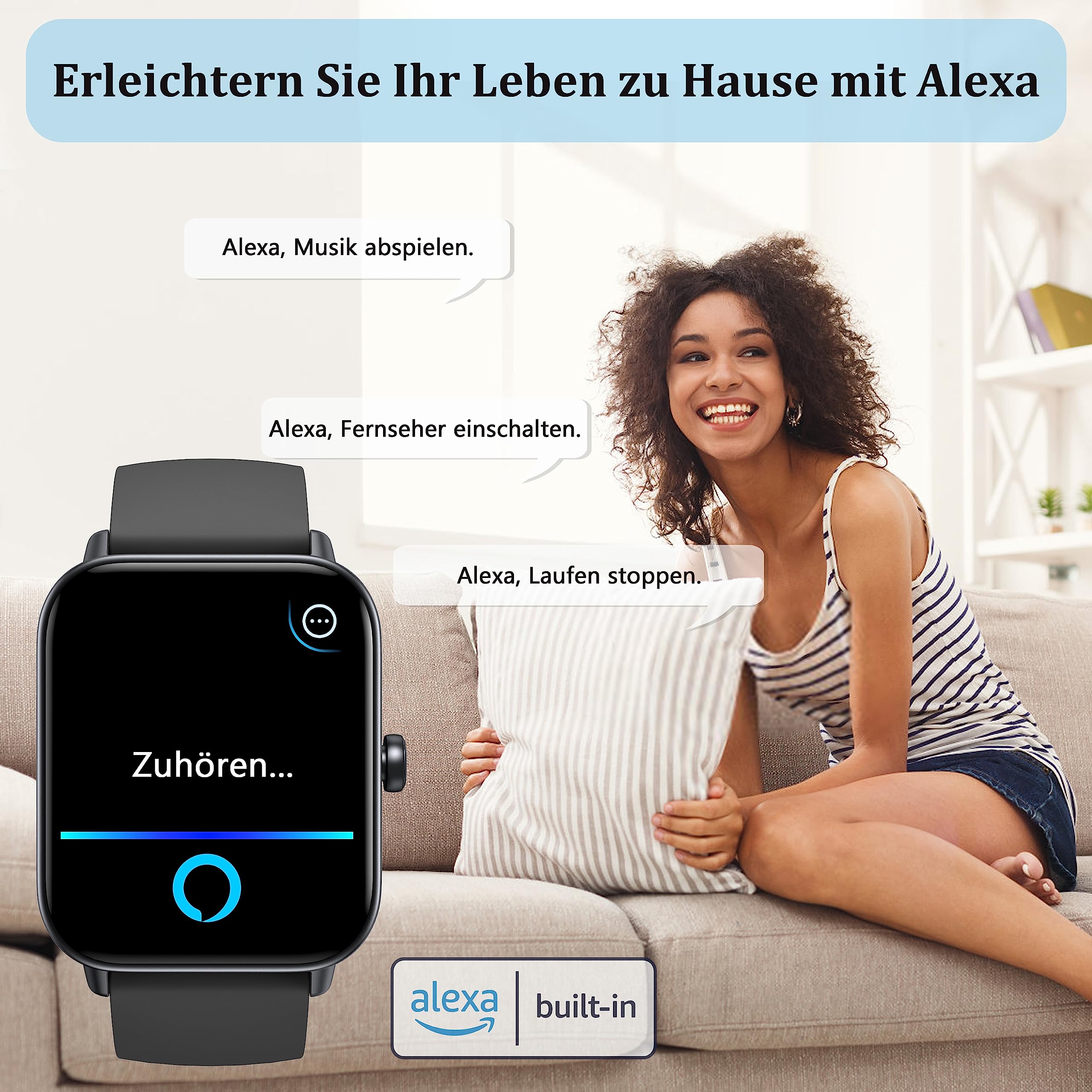 KALINCO Smartwatch für Damen Herren, Fitnessuhr 1.8 Zoll mit Telefonfunktion, IP68 Wasserdicht, SpO2 Schlafmonitor Schrittzähler
