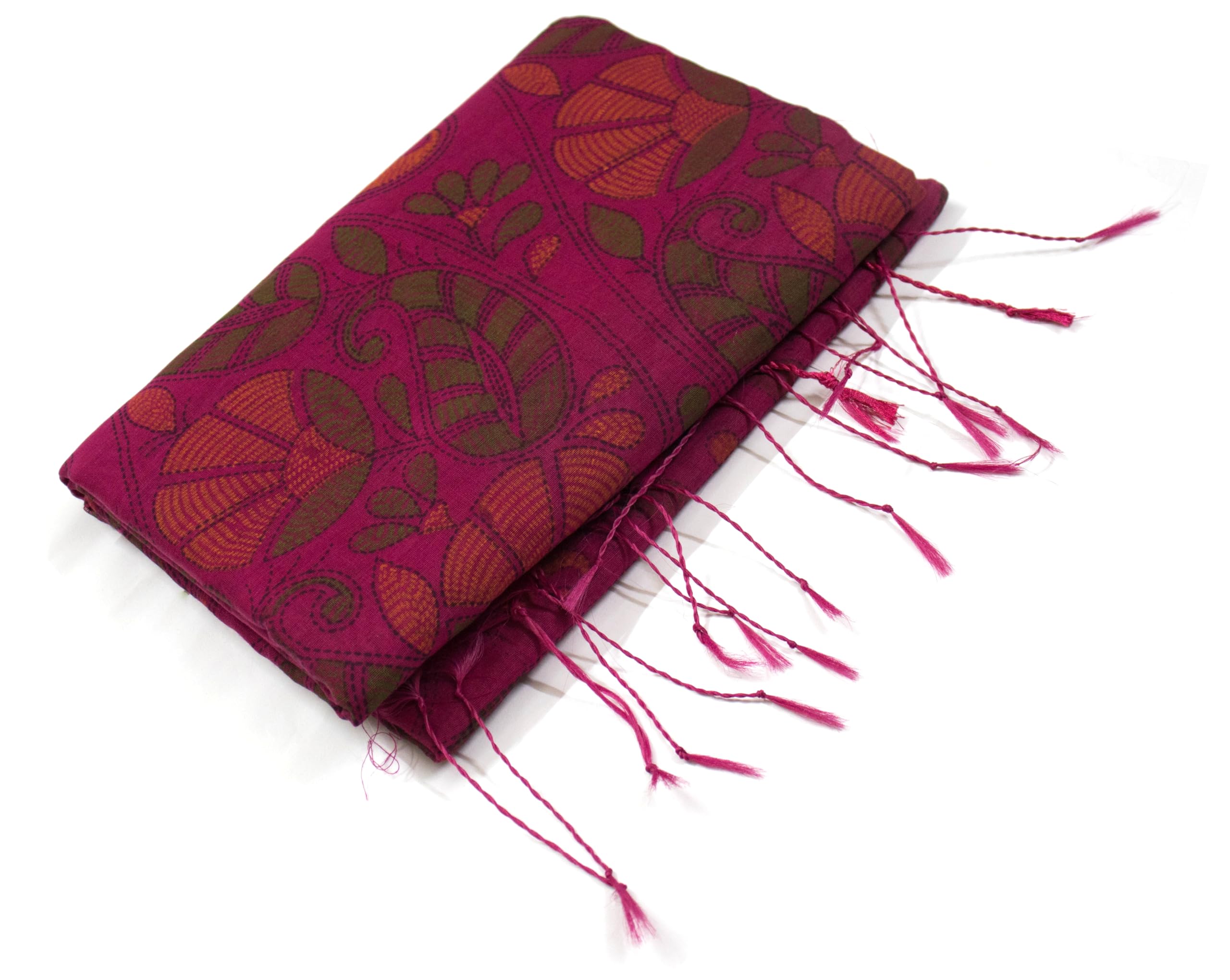 Cotton silk handloom katha print sari with multi-colour print on pink base saree I-image-45