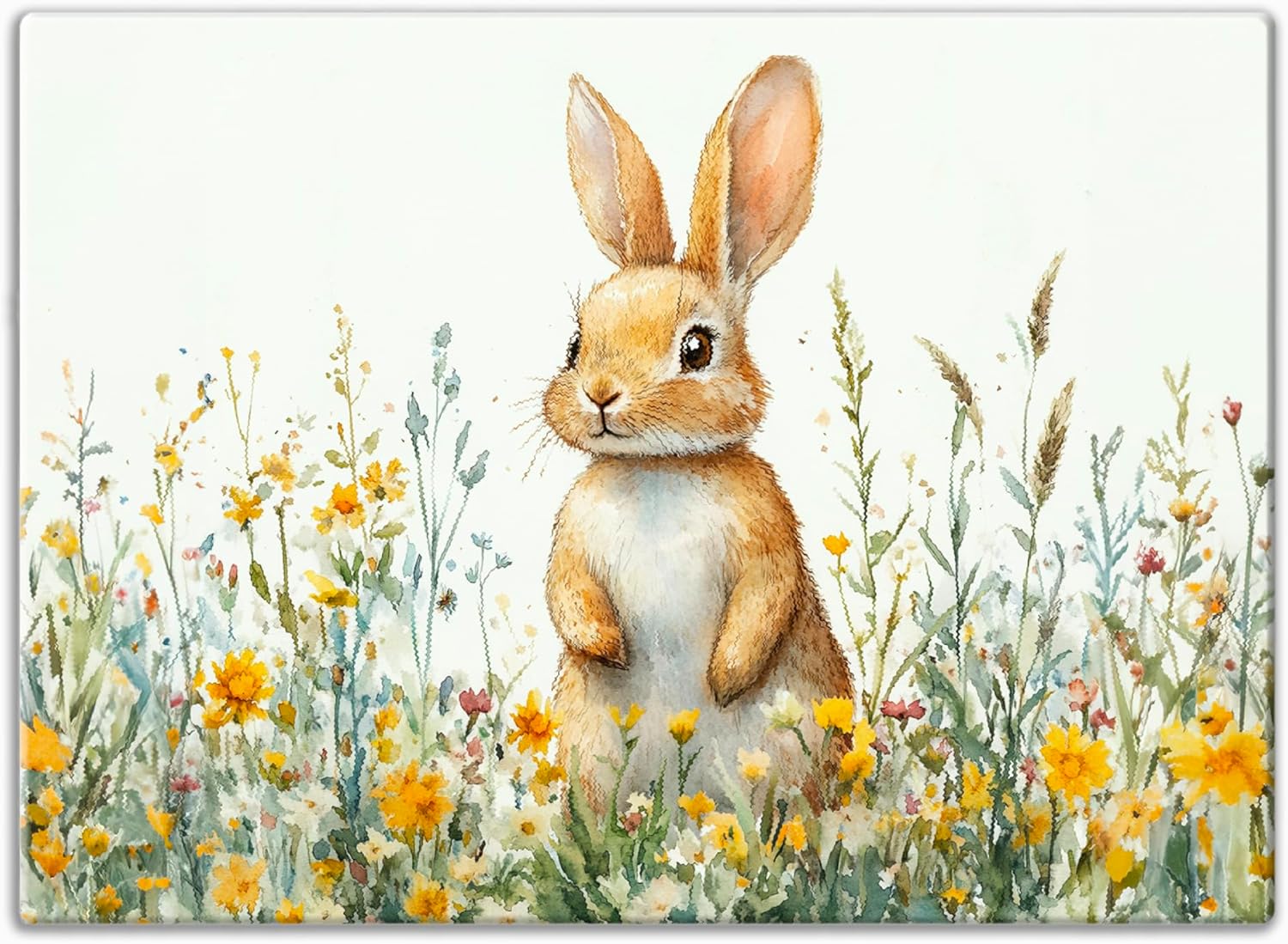 Tempered Glass Cutting and Serving Board,Heat Tolerant, Decorative Kitchen Gift for Her, Couples, Housewarming,Easter gift (Easter Bunny in Wildflower Meadow)