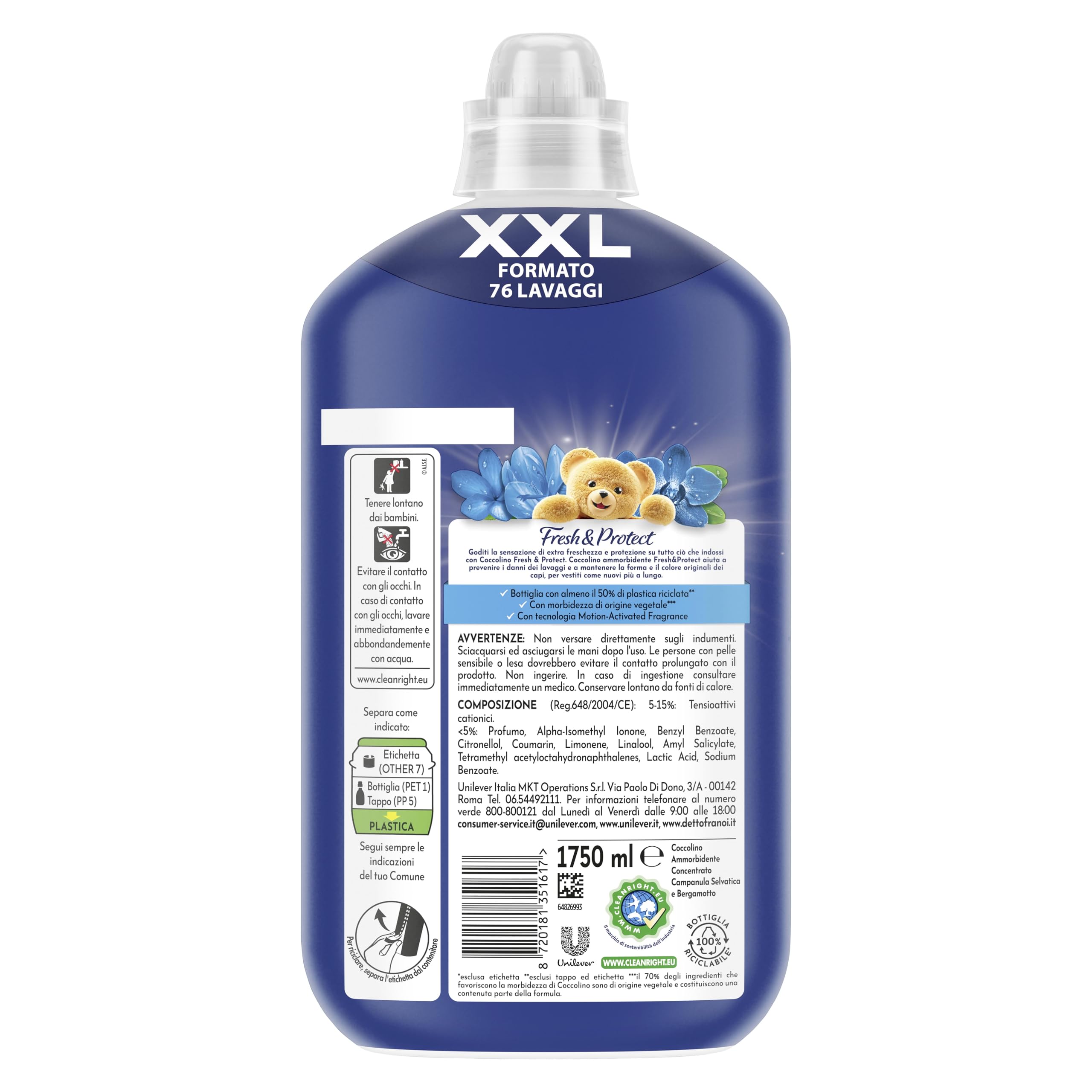 Coccolino Weichspülerkonzentrat Wilde Glockenblume und Bergamotte, Weichspüler Intense Care mit Pro-Faser-Technologie, XXL-Format 456 Waschgänge, 6 Stück à 1750 ml