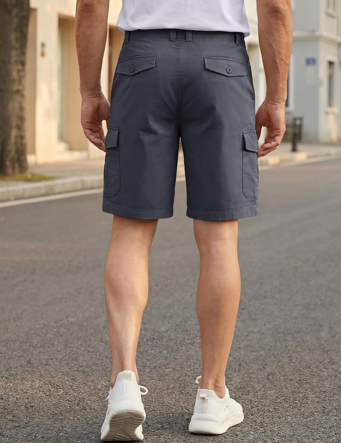 TACVASEN Men's Cargo Short 6 Pockets Comfortable Twill Cotton Elastic Waist Causal Work Shorts