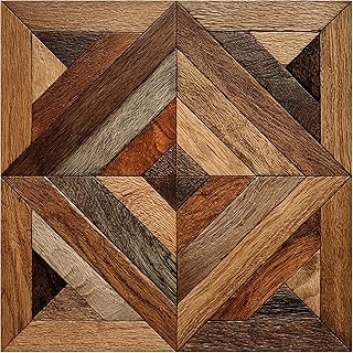 Nuxovilar Peel and Stick Vinyl Floor Tiles, 12x12 Inch Geometric Wood Parquet Pattern, Self-Adhesive Flooring (10 Pcs)